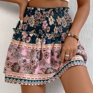 🌙SHEIN floral print paper bag waist frill trim skirt🌙